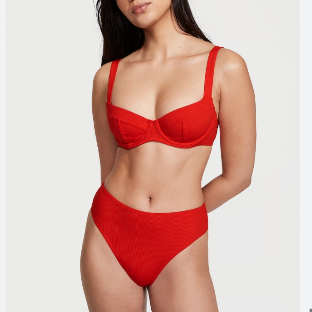 VS Wicked Flame Essential Ribbed Hipster Summer Vaca Vacation Full Bikini Top